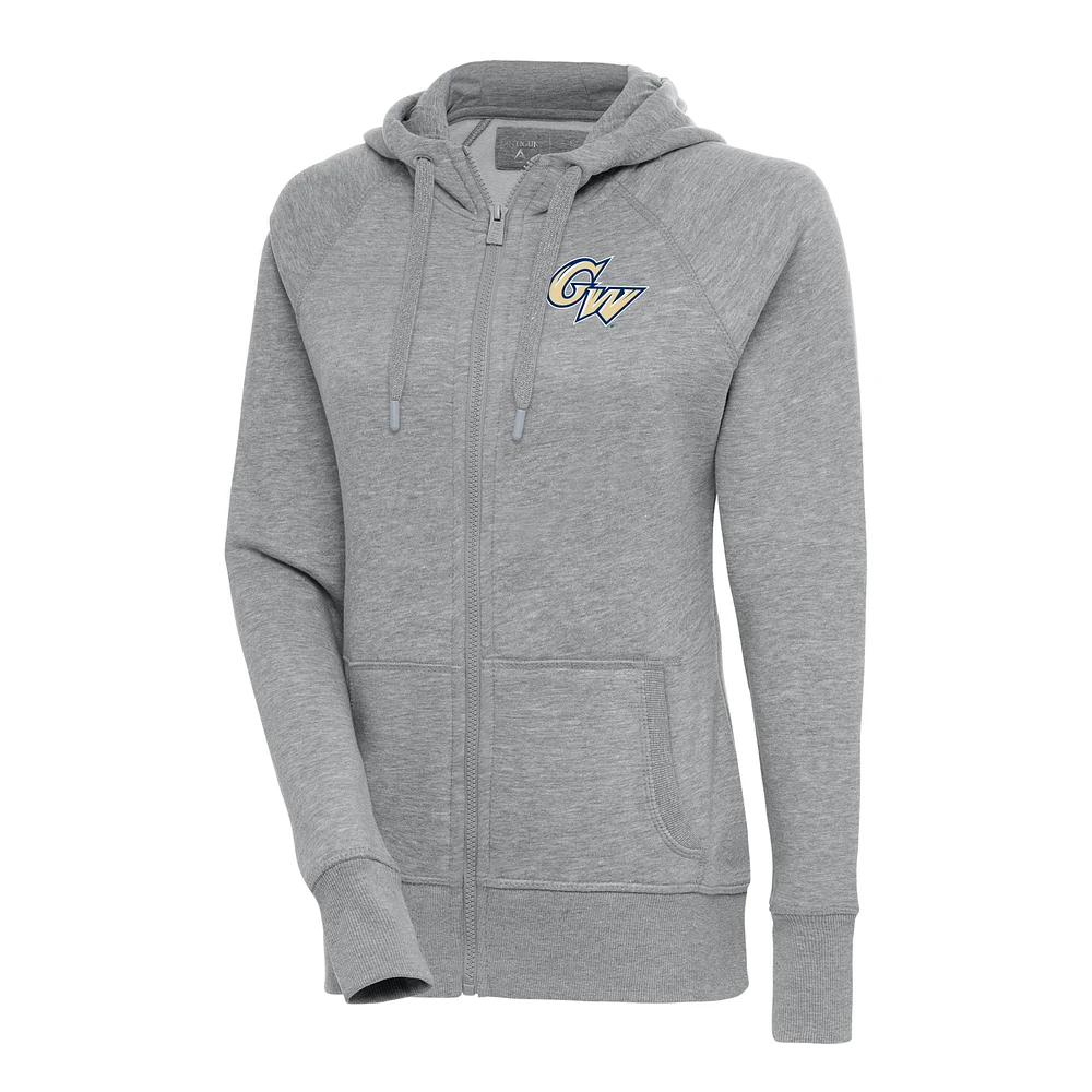 Women's Antigua Heather Gray George Washington University Victory Full-Zip Hoodie