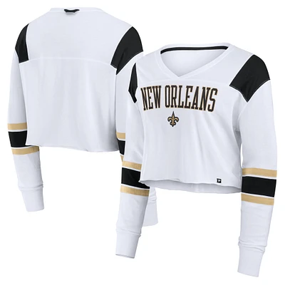 Women's Fanatics White New Orleans Saints Stretch Cropped Fashion Long Sleeve T-Shirt