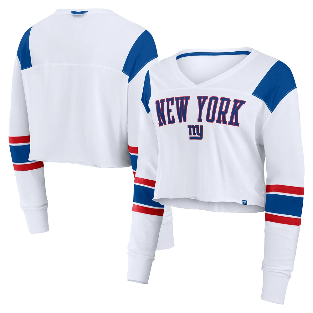 Women's Fanatics White New York Giants Stretch Cropped Fashion Long Sleeve T-Shirt
