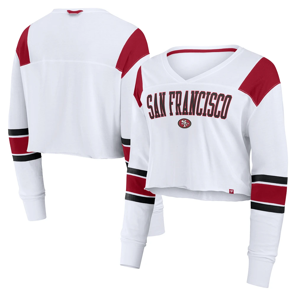 Women's Fanatics White San Francisco 49ers Stretch Cropped Fashion Long Sleeve T-Shirt