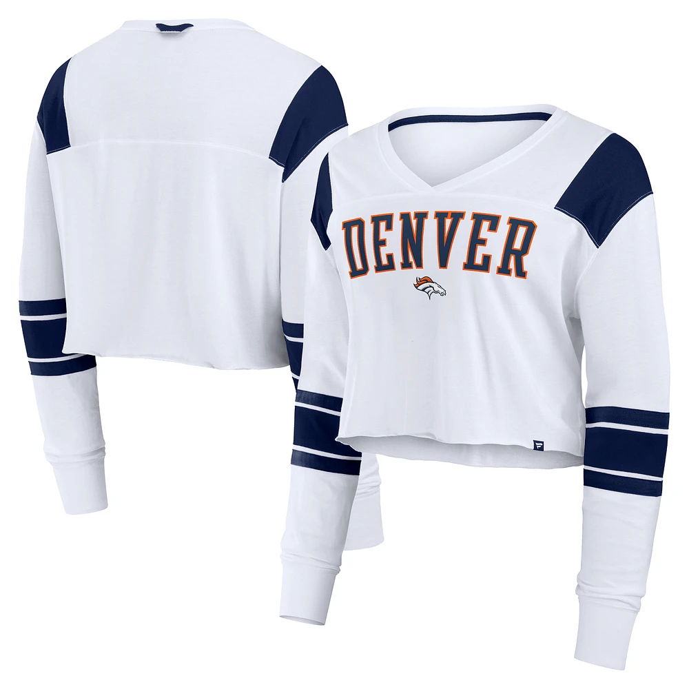 Women's Fanatics White Denver Broncos Stretch Cropped Fashion Long Sleeve T-Shirt