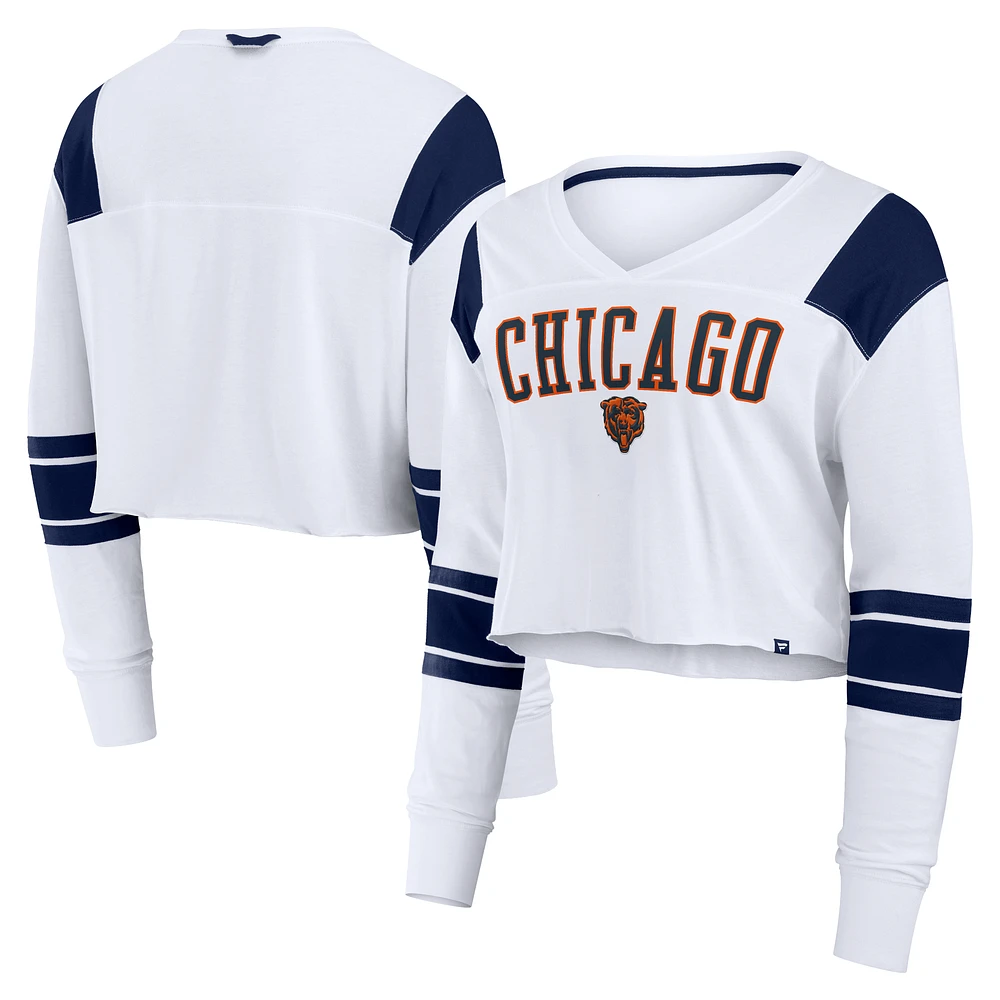 Women's Fanatics White Chicago Bears Stretch Cropped Fashion Long Sleeve T-Shirt