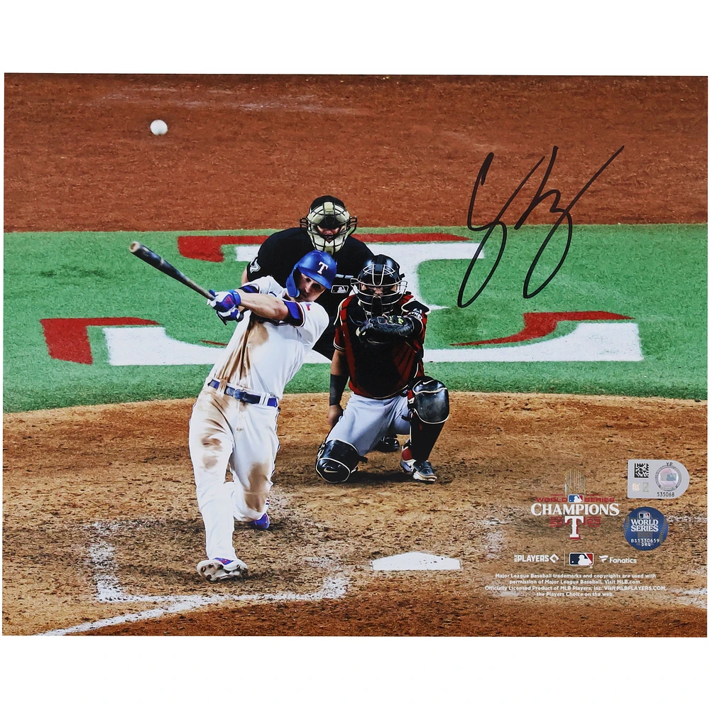 Corey Seager Texas Rangers Autographed 2023 World Series Champions 8" x 10" Hitting Photograph