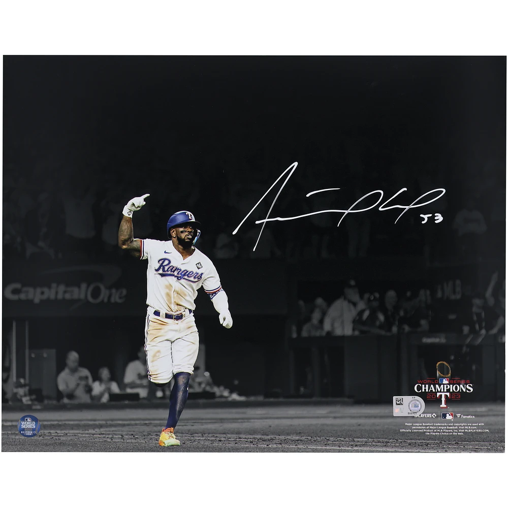 Adolis Garcia Texas Rangers Autographed 2023 World Series Champions 11" x 14" Hitting Spotlight Photograph