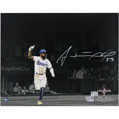 Adolis Garcia Texas Rangers Autographed 2023 World Series Champions 11" x 14" Hitting Spotlight Photograph with "23 WS Champs" Inscription
