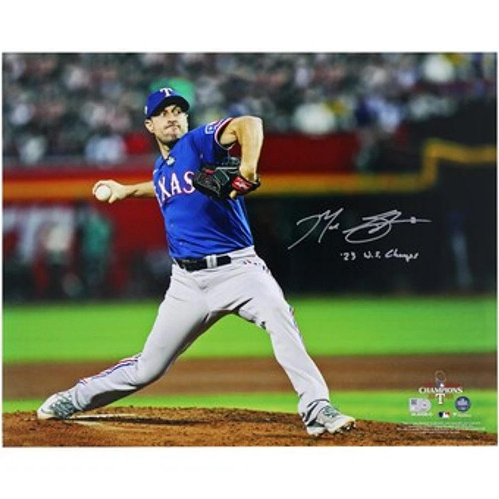 Max Scherzer Texas Rangers Autographed 2023 World Series Champions 16" x 20" Pitching Photograph with "23 WS Champs" Inscription