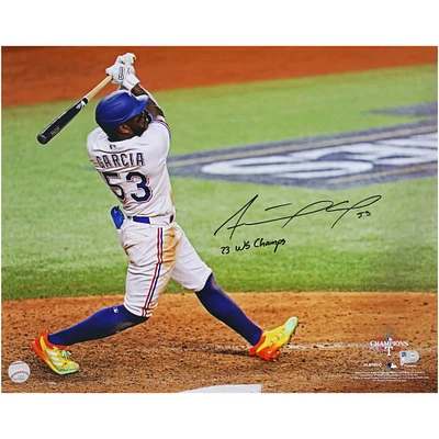 Adolis Garcia Texas Rangers Autographed 2023 World Series Champions 16" x 20" Hitting Photograph with "23 WS Champs" Inscription