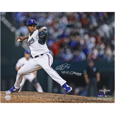 Jose Leclerc Texas Rangers Autographed 2023 World Series Champions 16" x 20" Pitching Photograph with "23 WS Champs" Inscription