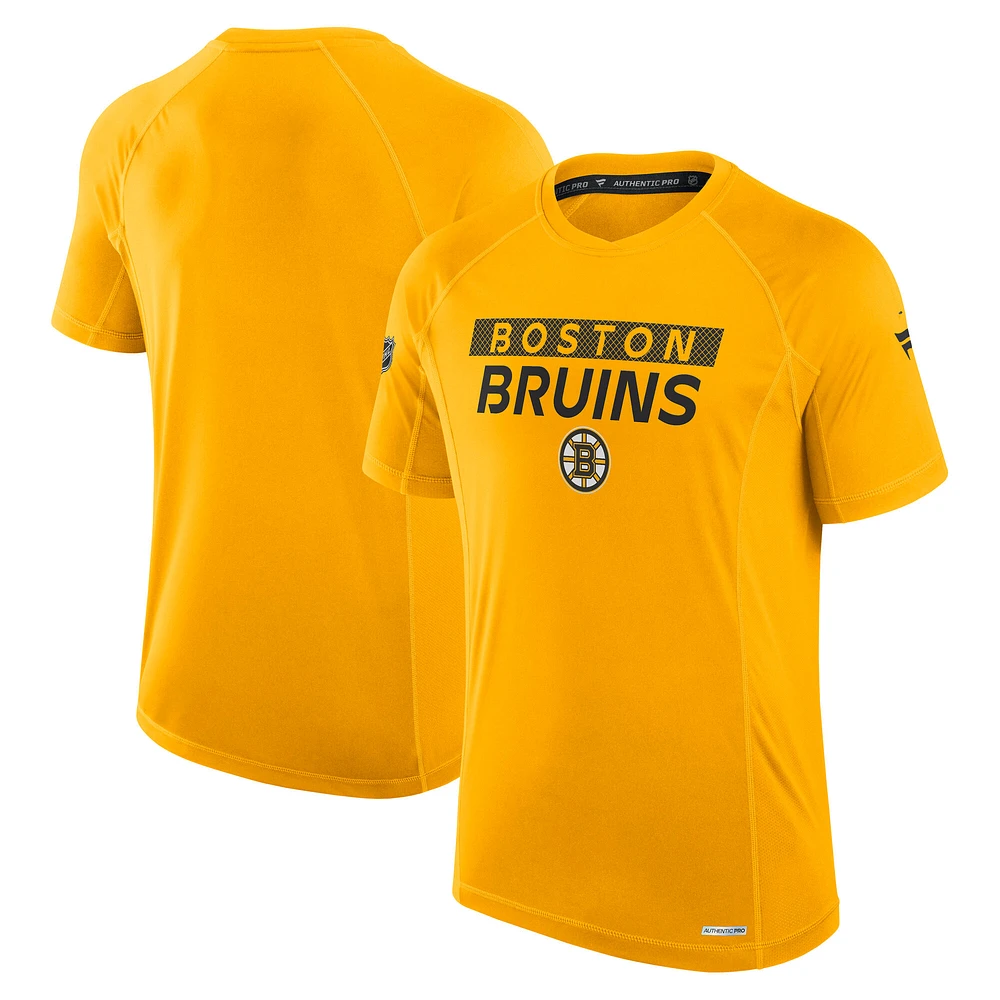 Men's Fanatics Gold Boston Bruins Authentic Pro Rink Tech T-Shirt