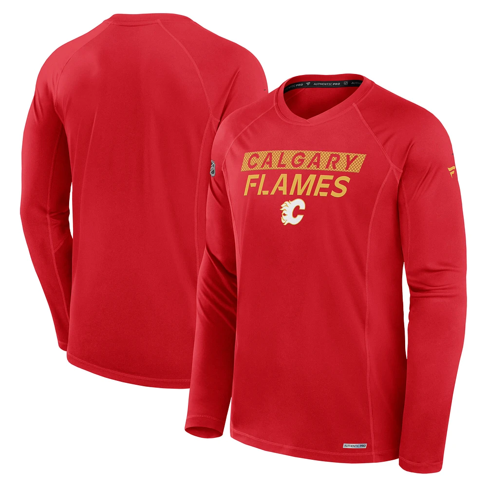 Men's Fanatics Red Calgary Flames Authentic Pro Rink Tech Long Sleeve T-Shirt