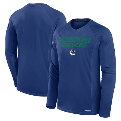 Men's Fanatics Blue Vancouver Canucks Authentic Pro Rink Tech Long Sleeve T-Shirt