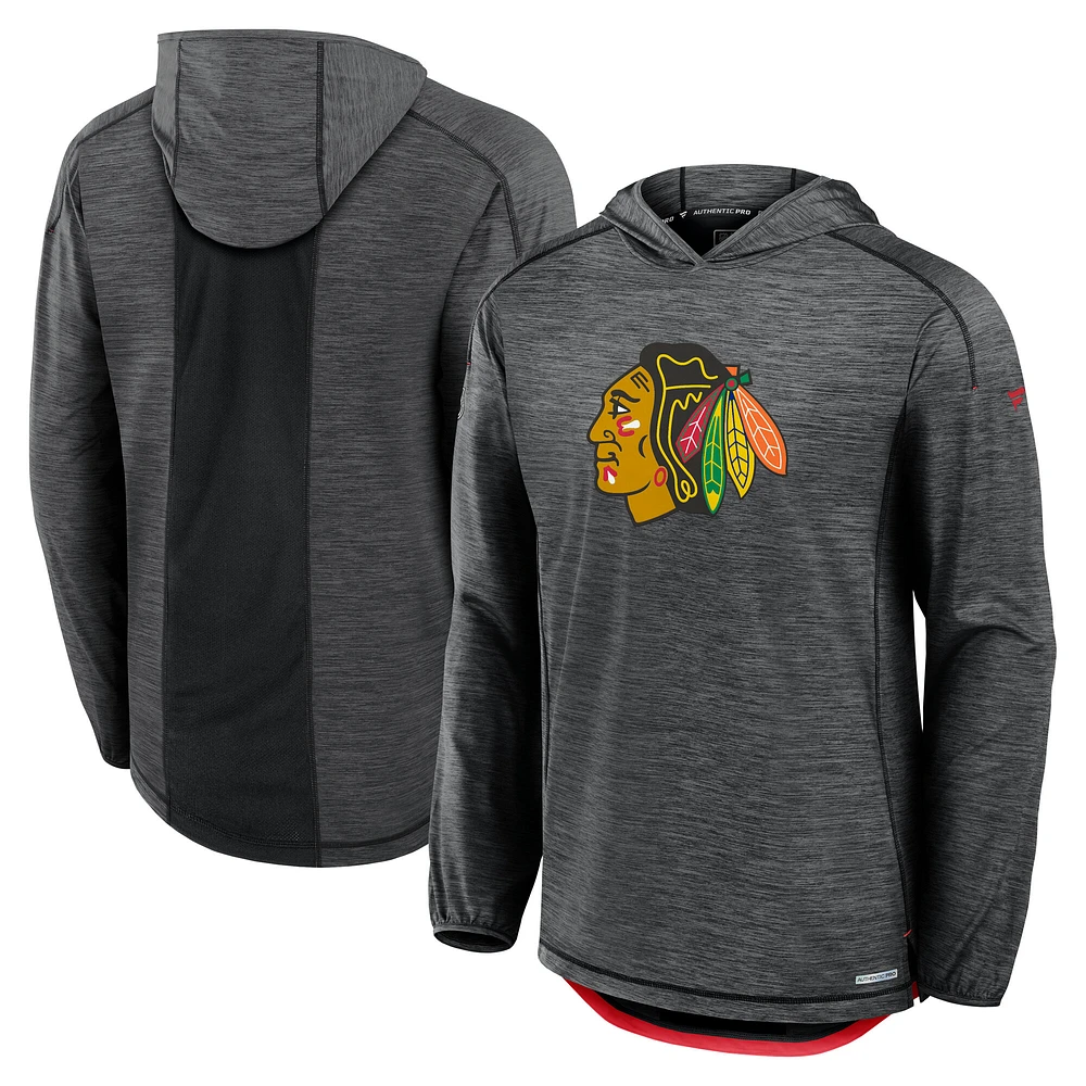 Men's Fanatics Black Chicago Blackhawks Authentic Pro Rink Lightweight Pullover Hoodie