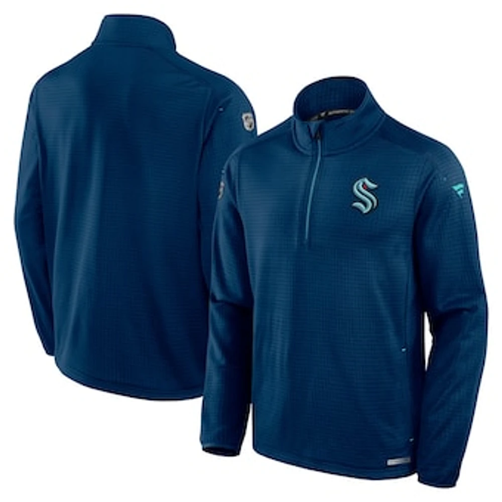 Men's Fanatics Navy Seattle Kraken Authentic Pro Rink Quarter-Zip Jacket