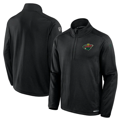 Men's Fanatics Black Minnesota Wild Authentic Pro Rink Quarter-Zip Jacket