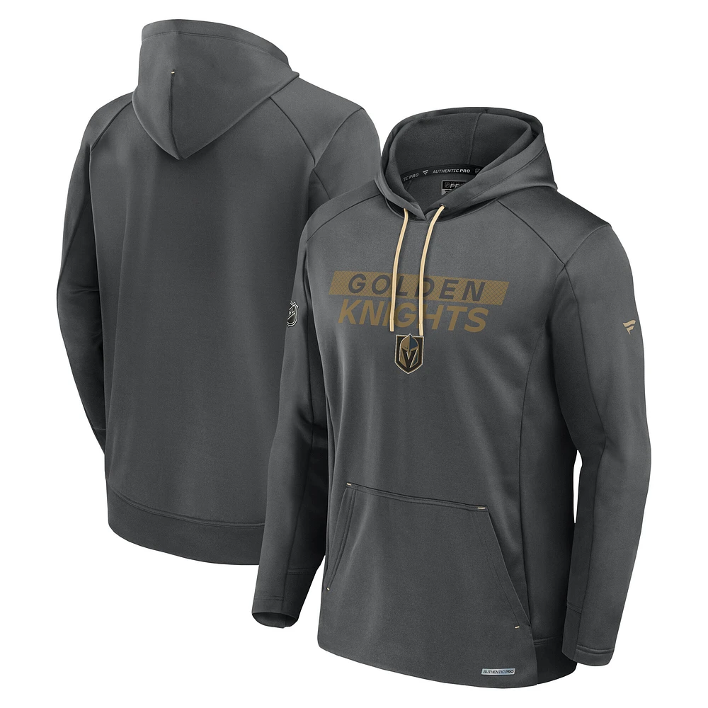 Men's Fanatics Gray Vegas Golden Knights Authentic Pro Rink Fleece Pullover Hoodie
