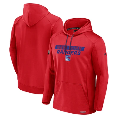 Men's Fanatics Red New York Rangers Authentic Pro Rink Fleece Pullover Hoodie
