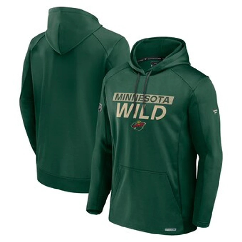 Men's Fanatics Green Minnesota Wild Authentic Pro Rink Fleece Pullover Hoodie