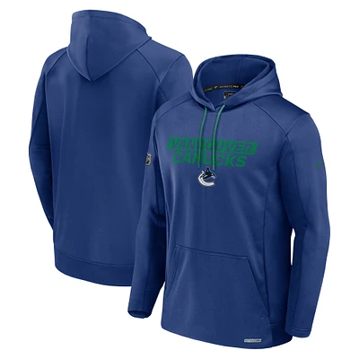 Men's Fanatics Blue Vancouver Canucks Authentic Pro Rink Fleece Pullover Hoodie