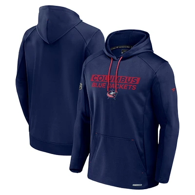 Men's Fanatics Navy Columbus Blue Jackets Authentic Pro Rink Fleece Pullover Hoodie