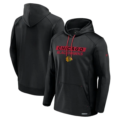 Men's Fanatics Black Chicago Blackhawks Authentic Pro Rink Fleece Pullover Hoodie