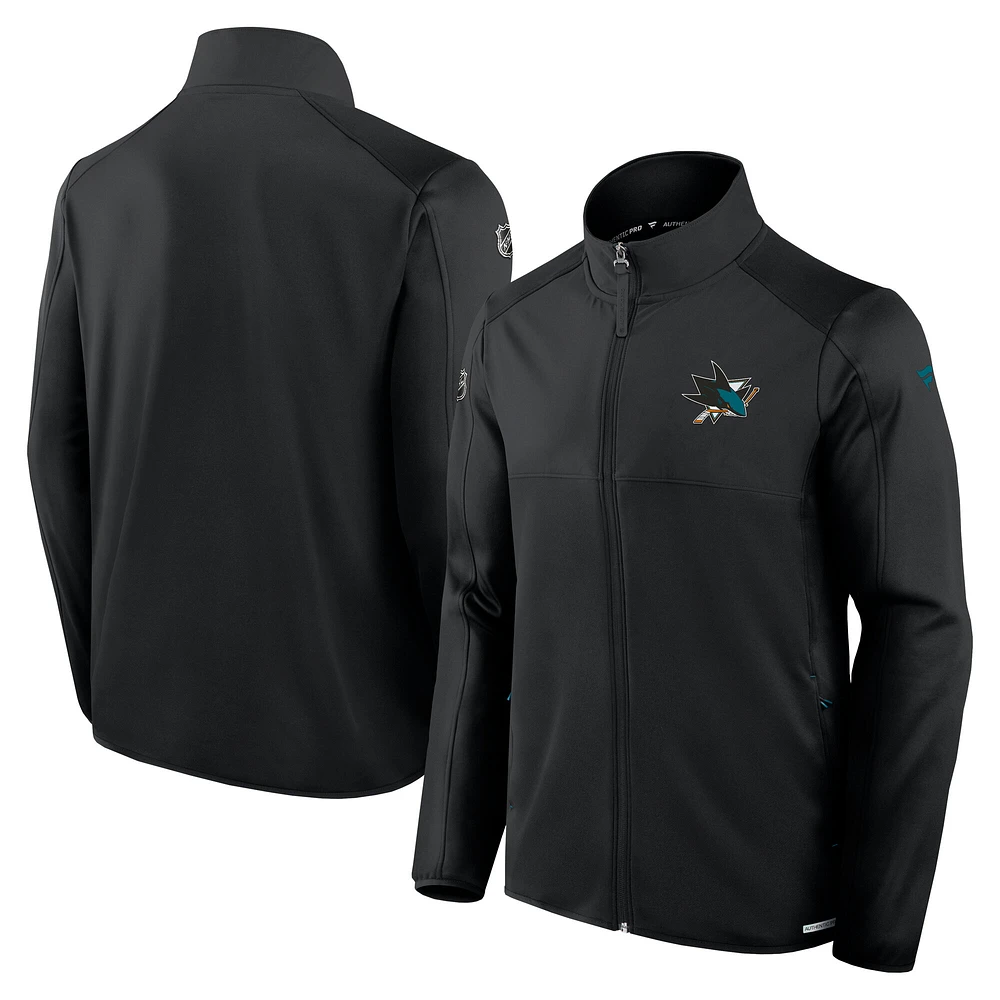 Men's Fanatics Black San Jose Sharks Authentic Pro Rink Fleece Full-Zip Jacket