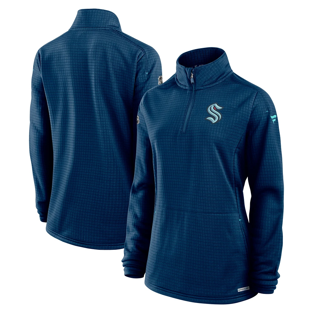 Women's Fanatics Deep Sea Blue Seattle Kraken Authentic Pro Rink Lightweight Quarter-Zip Pullover Sweatshirt