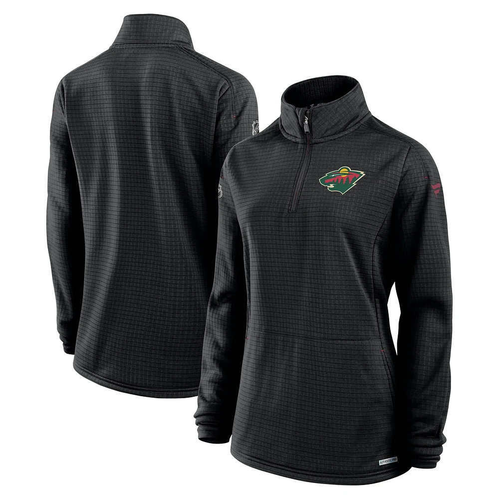 Women's Fanatics Black Minnesota Wild Authentic Pro Rink Lightweight Quarter-Zip Pullover Top