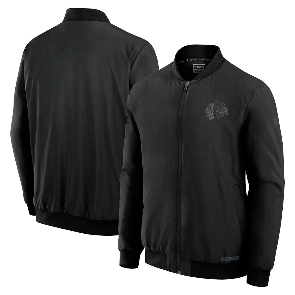 Men's Fanatics Black Chicago Blackhawks Authentic Pro Road Full-Zip Bomber Jacket
