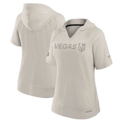 Women's Fanatics Cream Vegas Golden Knights Authentic Pro Road Fashion V-Neck Hoodie T-Shirt