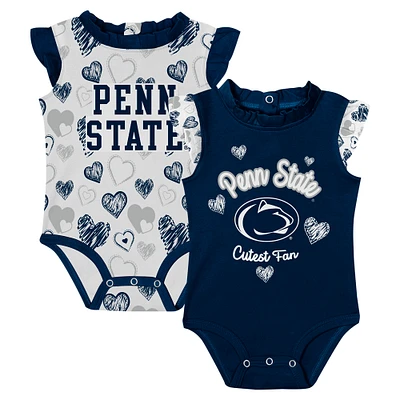 Girls Newborn Navy Penn State Nittany Lions Happy Hearts 2-Pack Bodysuit Set