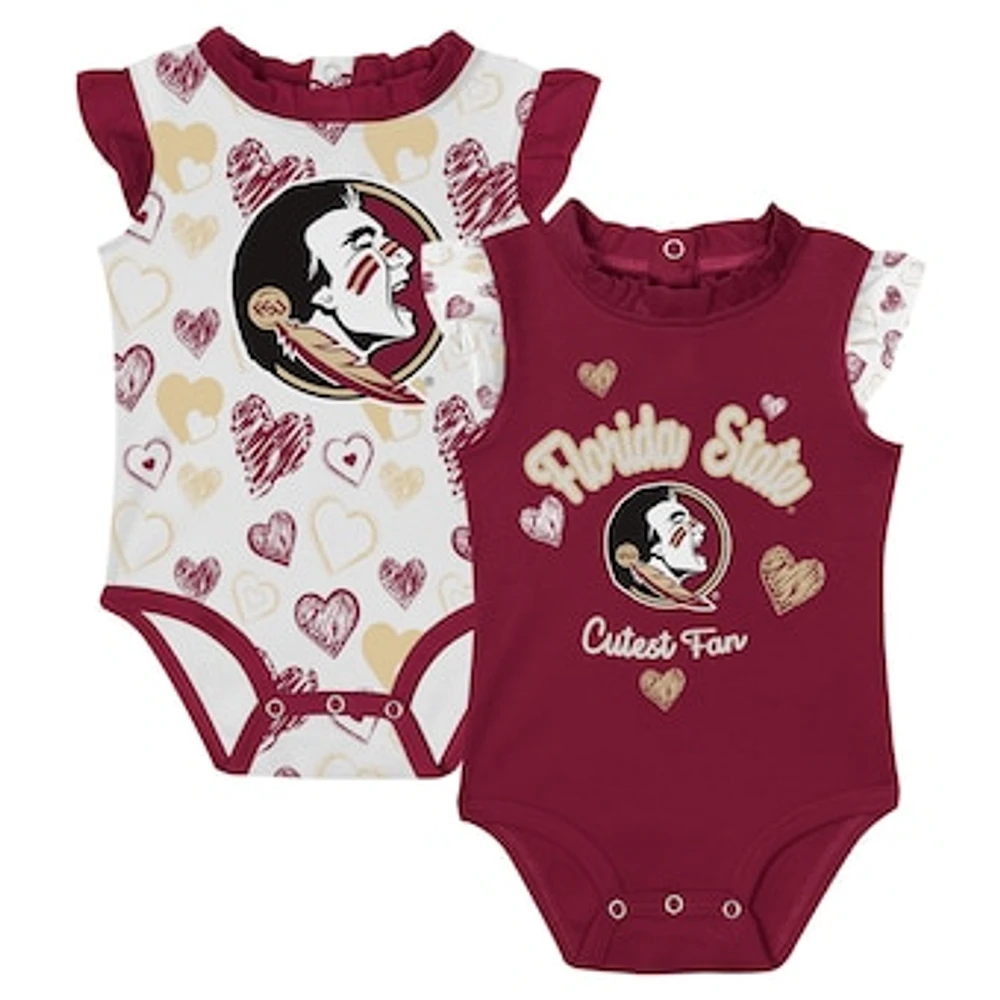 Girls Newborn Garnet Florida State Seminoles Happy Hearts 2-Pack Bodysuit Set