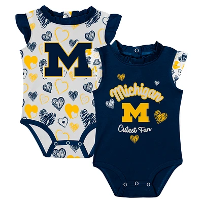 Girls Newborn Navy Michigan Wolverines Happy Hearts 2-Pack Bodysuit Set