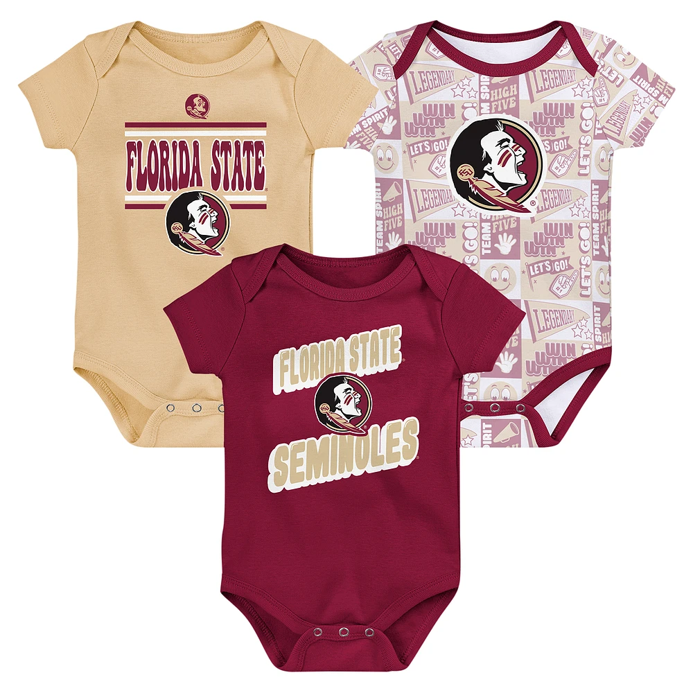 Newborn Garnet Florida State Seminoles Sunday Comics 3-Pack Bodysuit Set