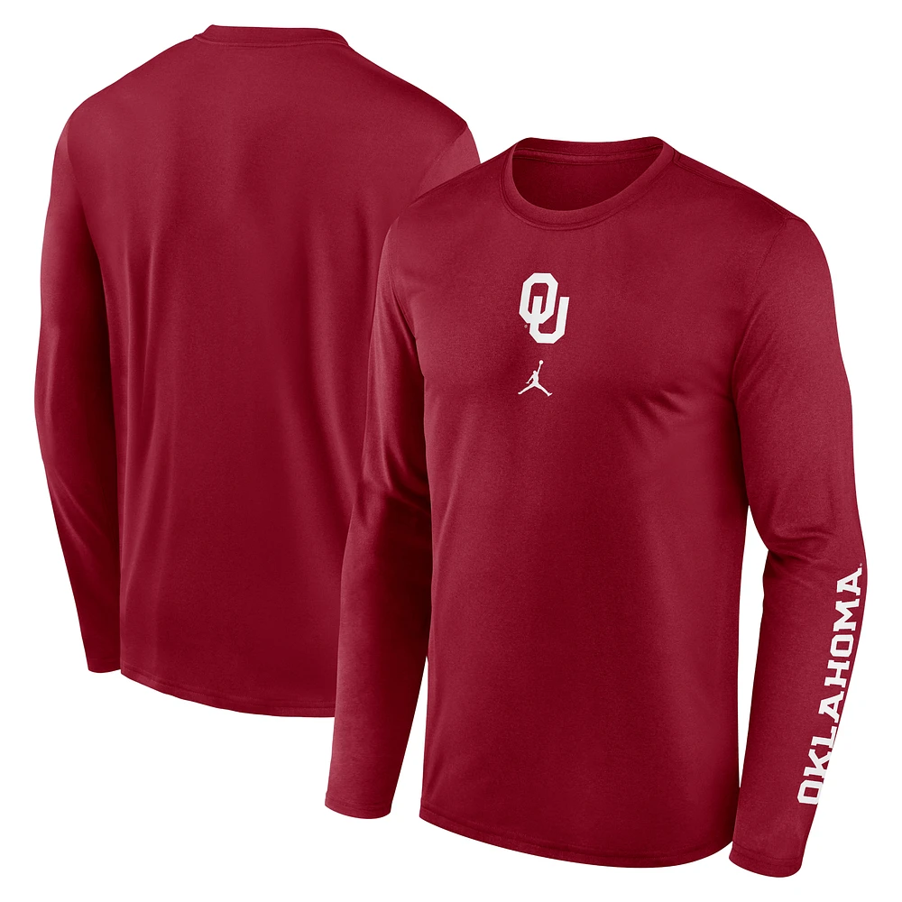 Men's Jordan Brand Crimson Oklahoma Sooners Primetime Two-Hit Legend Dri-FIT Long Sleeve T-Shirt