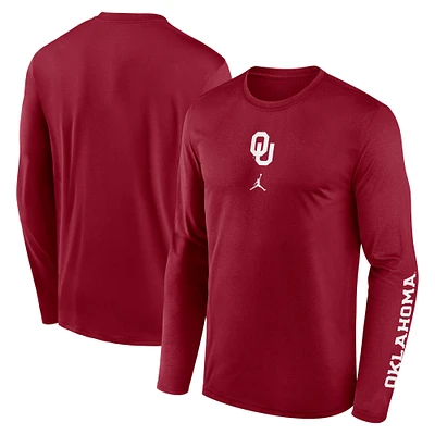 Men's Jordan Brand  Crimson Oklahoma Sooners Primetime Center Lockup Two-Hit Legend Performance Long Sleeve T-Shirt