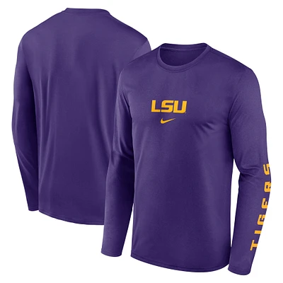 Men's Nike Purple LSU Tigers Primetime Center Lockup Two-Hit Legend Performance Long Sleeve T-Shirt