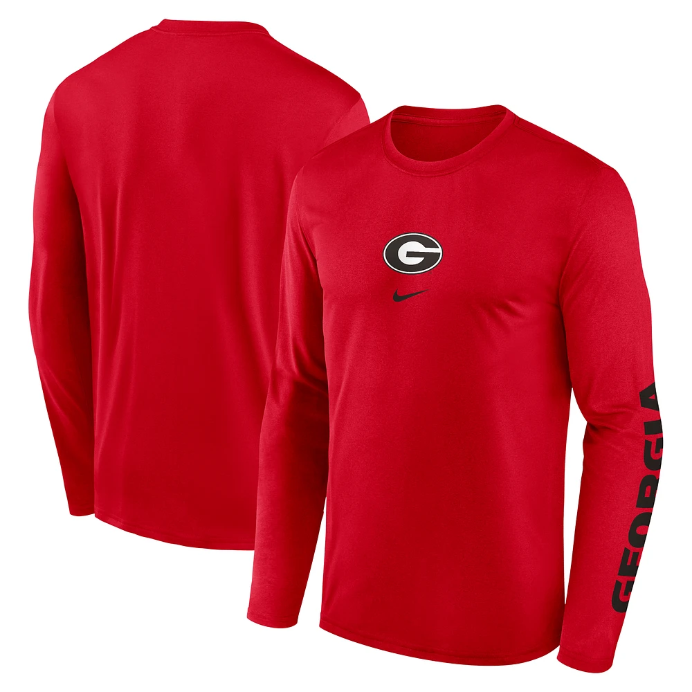 Men's Nike Red Georgia Bulldogs Primetime Center Lockup Two-Hit Legend Performance Long Sleeve T-Shirt