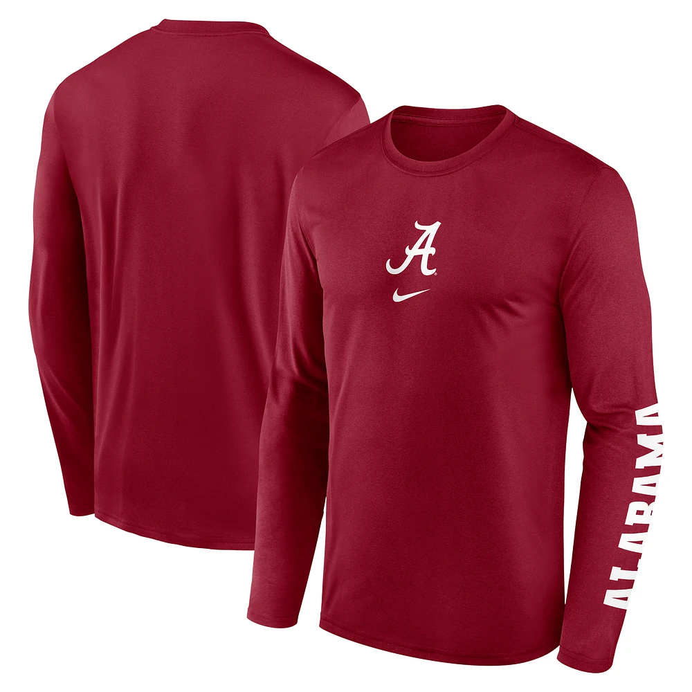 Men's Nike Crimson Alabama Tide Primetime Center Lockup Two-Hit Legend Performance Long Sleeve T-Shirt