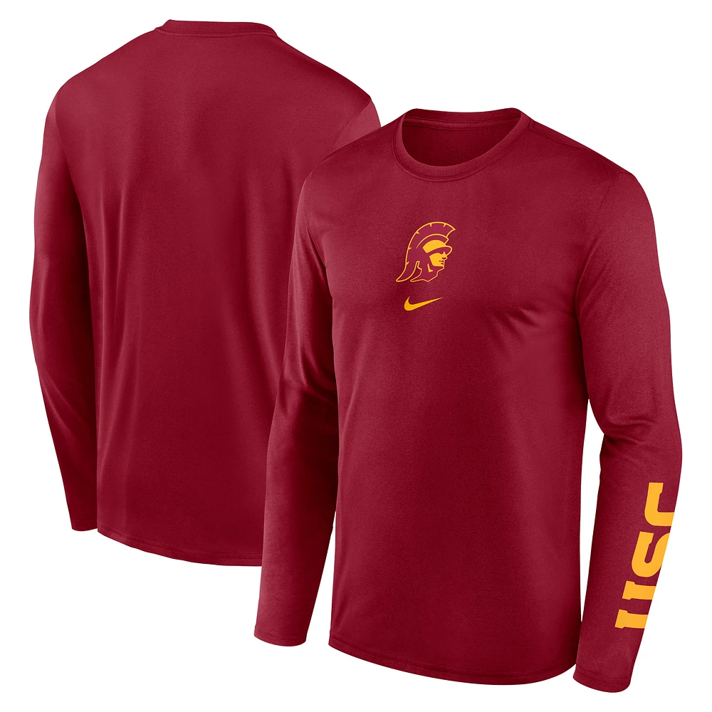 Men's Nike Cardinal USC Trojans Primetime Center Lockup Two-Hit Legend Performance Long Sleeve T-Shirt