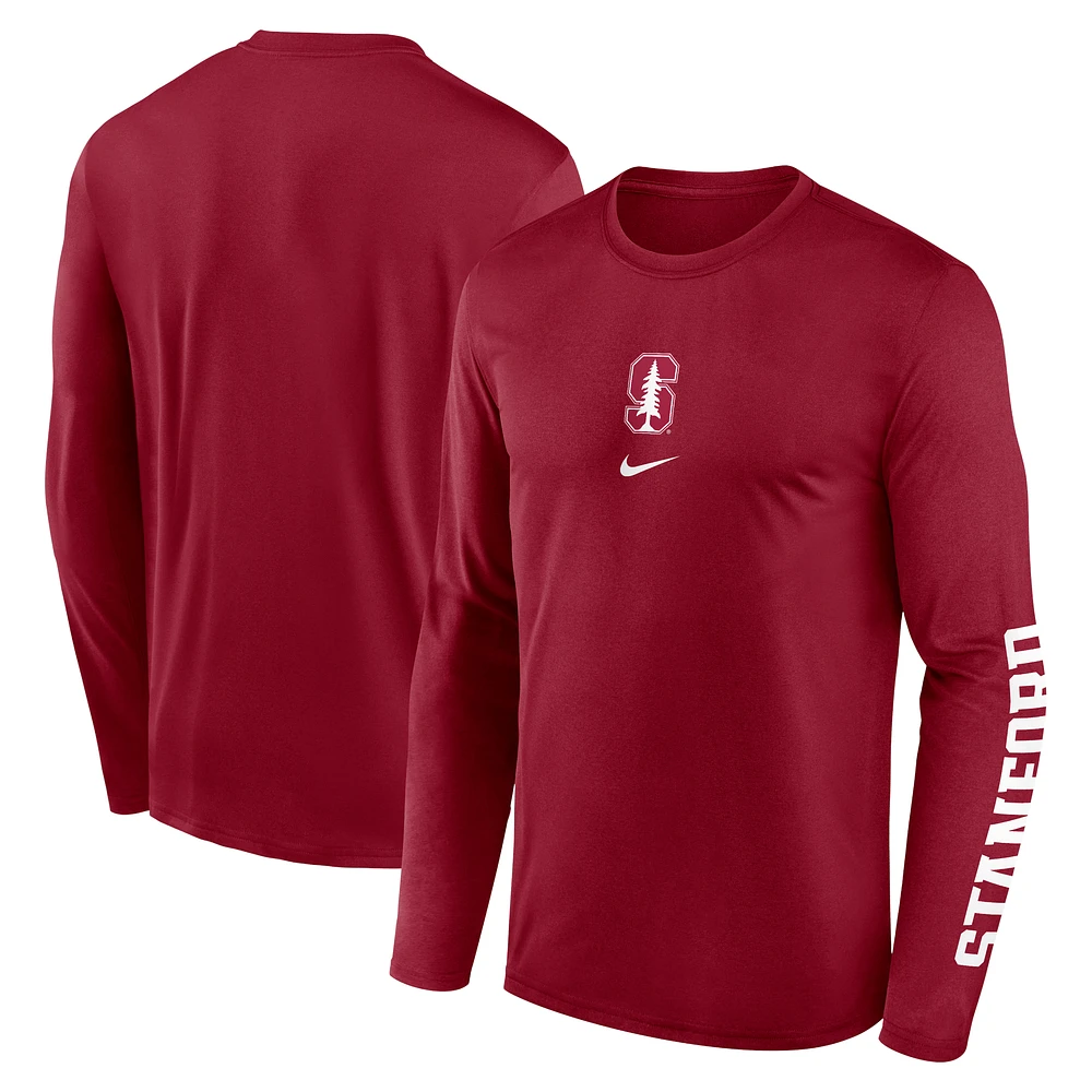 Men's Nike Cardinal Stanford Primetime Center Lockup Two-Hit Legend Performance Long Sleeve T-Shirt