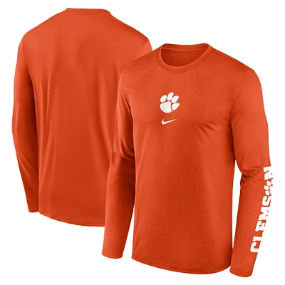Men's Nike Orange Clemson Tigers Primetime Center Lockup Two-Hit Legend Performance Long Sleeve T-Shirt