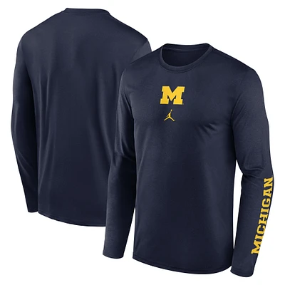 Men's Jordan Brand Navy Michigan Wolverines Primetime Center Lockup Two-Hit Legend Performance Long Sleeve T-Shirt