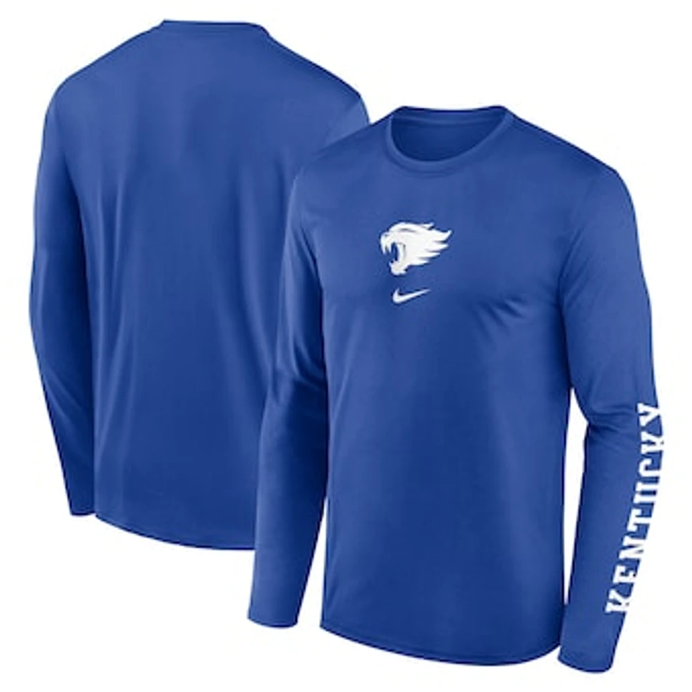Men's Nike Royal Kentucky Wildcats Primetime Center Lockup Two-Hit Legend Performance Long Sleeve T-Shirt
