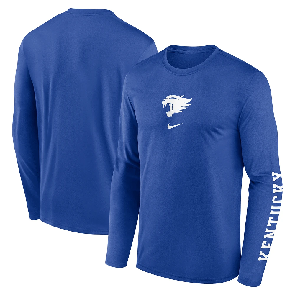 Men's Nike Royal Kentucky Wildcats Primetime Center Lockup Two-Hit Legend Performance Long Sleeve T-Shirt