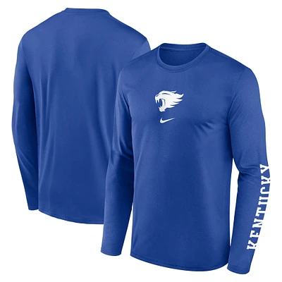 Men's Nike Royal Kentucky Wildcats Primetime Center Lockup Two-Hit Legend Performance Long Sleeve T-Shirt