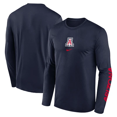 Men's Nike Navy Arizona Wildcats Primetime Center Lockup Two-Hit Legend Performance Long Sleeve T-Shirt