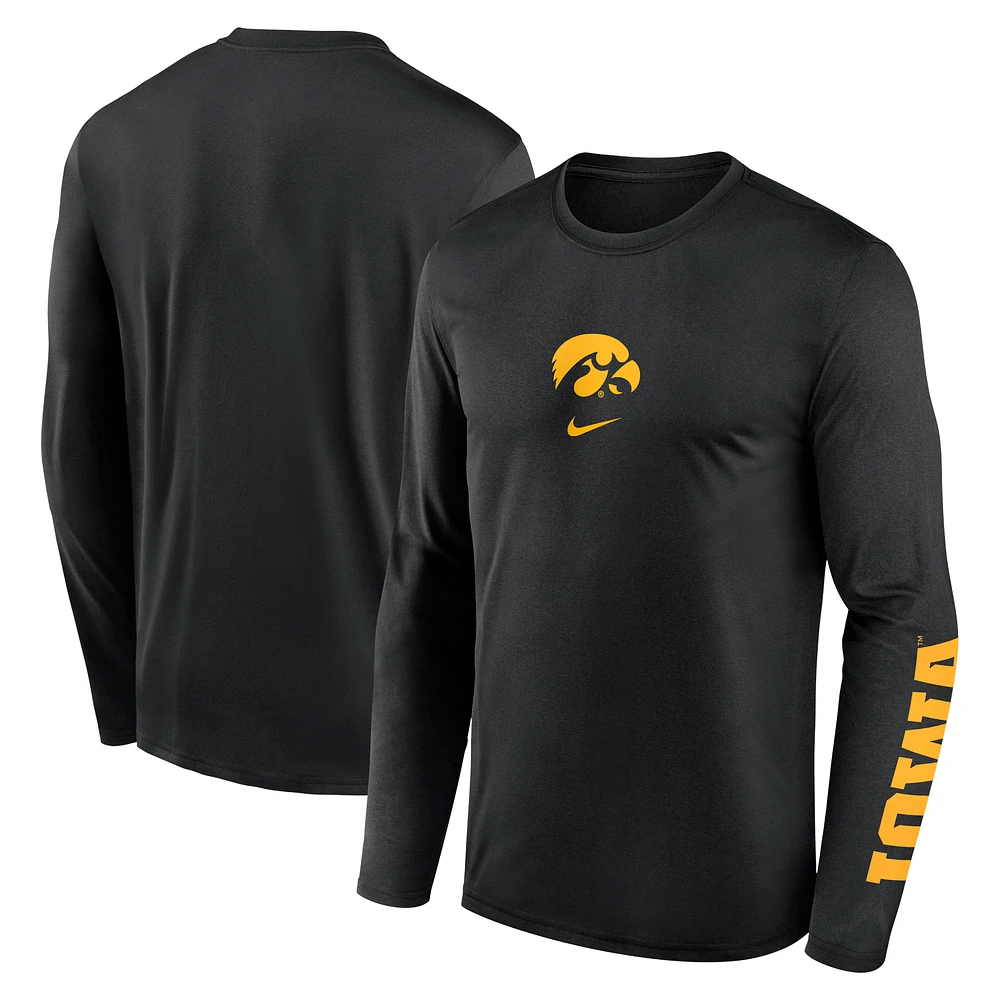 Men's Nike Black Iowa Hawkeyes Primetime Center Lockup Two-Hit Legend Performance Long Sleeve T-Shirt