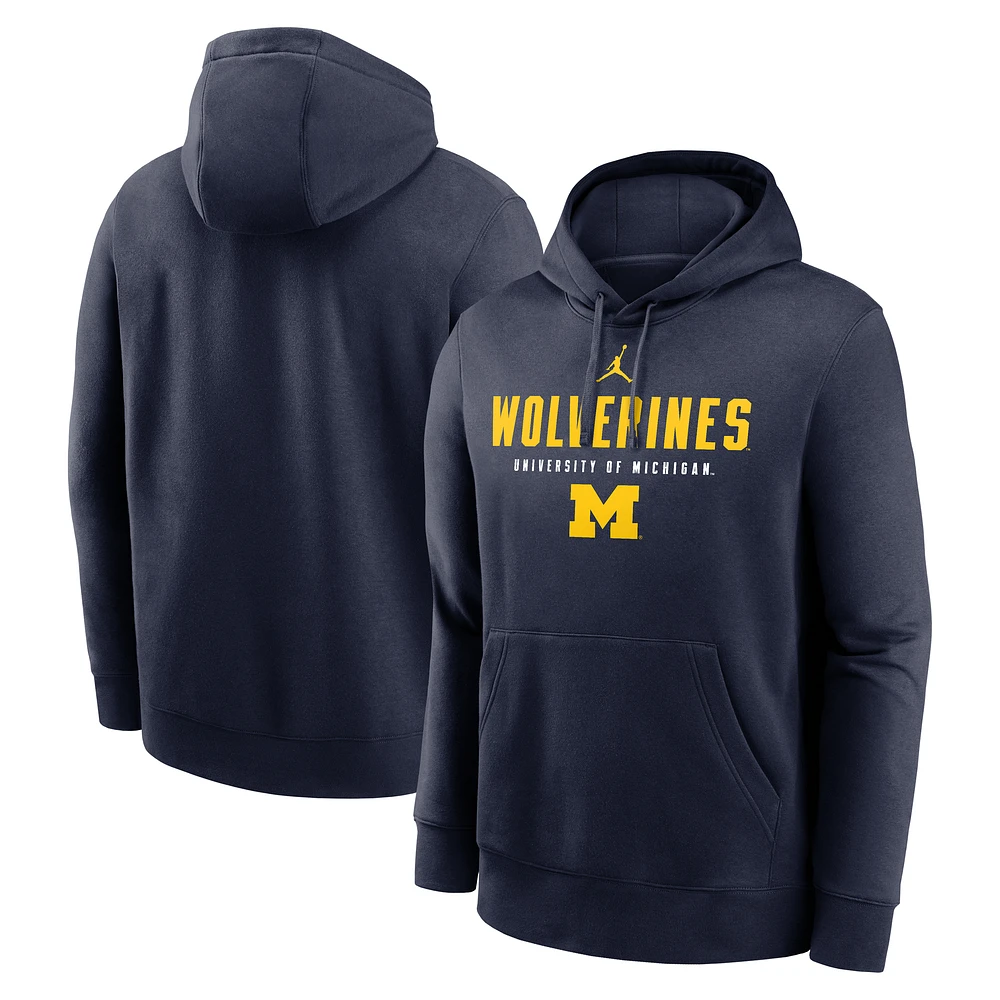 Men's Jordan Brand Navy Michigan Wolverines Primetime Dynamic Mascot Club Fleece Pullover Hoodie