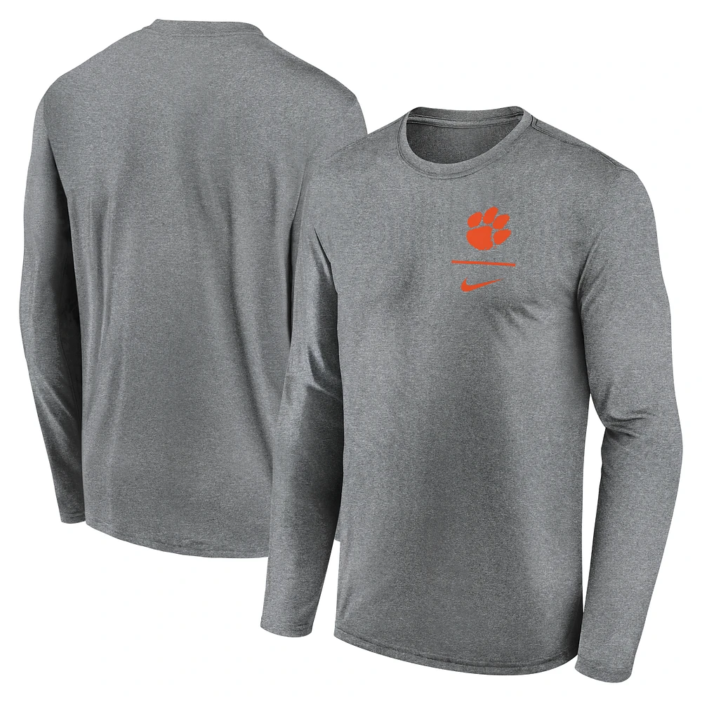 Men's Nike Heather Gray Clemson Tigers Primary Stack Legend Performance Long Sleeve T-Shirt