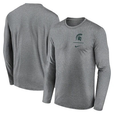 Men's Nike Heather Gray Michigan State Spartans Primary Stack Legend Performance Long Sleeve T-Shirt